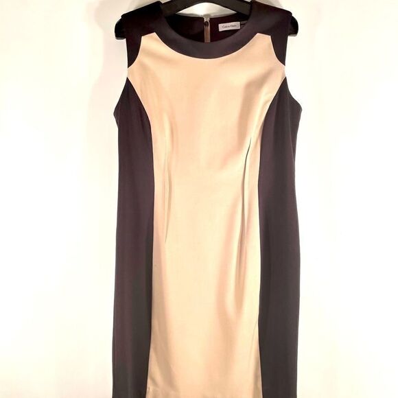 CALVIN KLEIN BEIGE & BLACK SLEEVELESS DRESS 12 - Picture 1 of 6